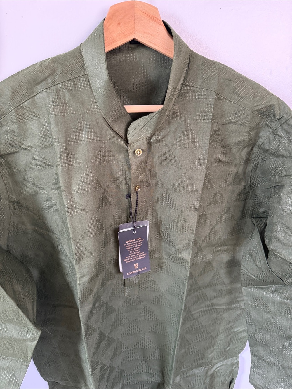 Men's Olive Green Long Collar Jacket size L - Picture 2 of 5